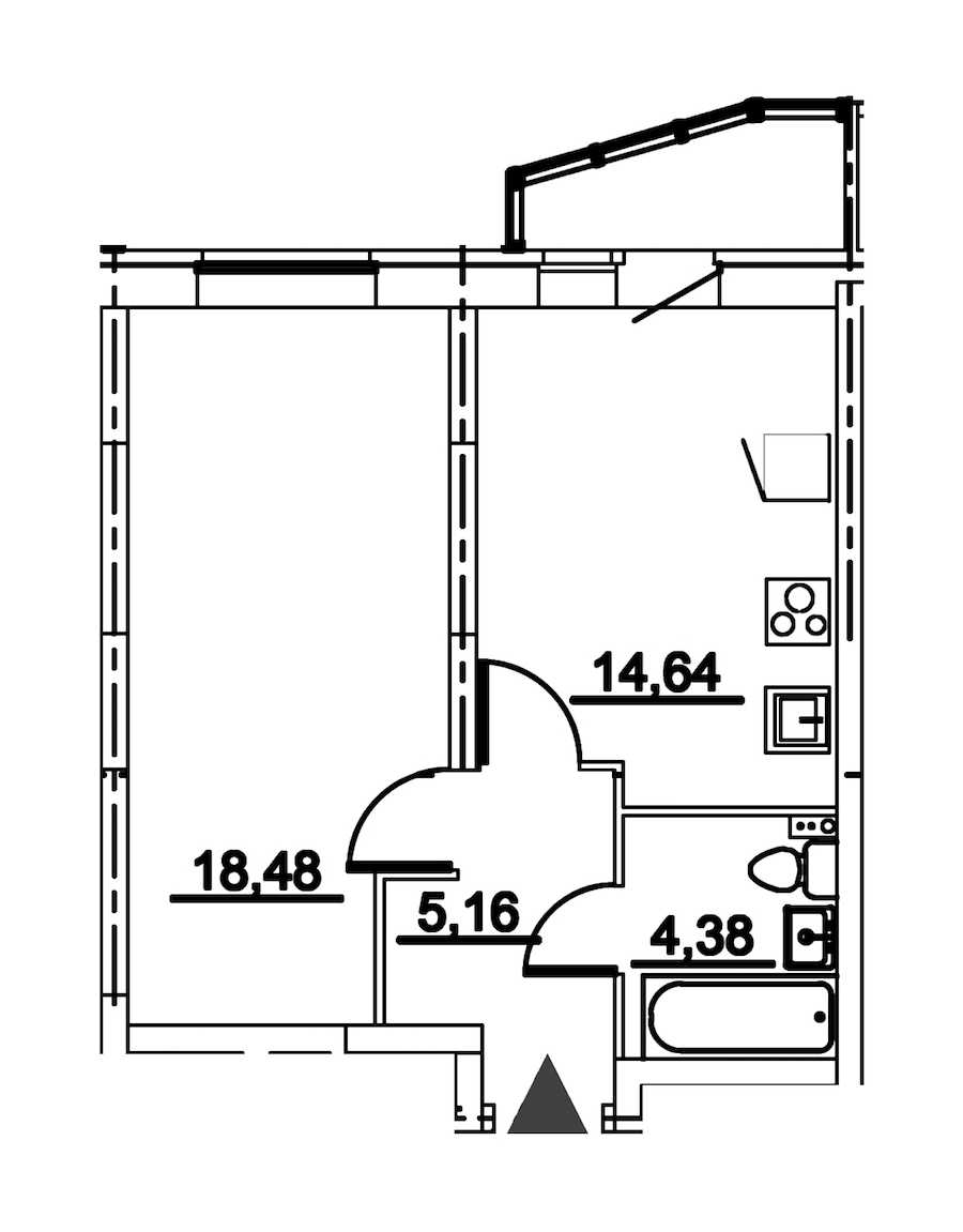 Однокомнатная квартира в : площадь 44.84 м2 , этаж: 2 – купить в Санкт-Петербурге
